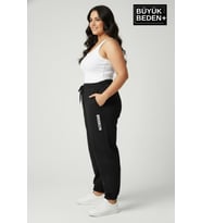 Kadın Büyük Beden BROOKLYN Baskılı Paça Lastikli  Jogger İnce Eşofman Altı  SPR26BEAK951-2 (Siyah)