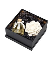500 ml Özel El Kesimi Gold Çizgili Cam Seramik Çiçek Taşlı Oud Vanilya Oda Kokusu (Dekoratif Sıvama Kutulu)