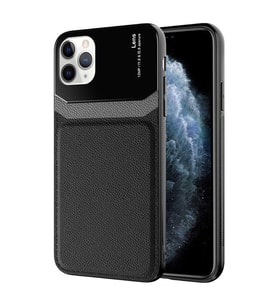 Apple iPhone 11 Pro Max Kılıf ?Zore Emiks Deri Görünümlü Kılıf (Siyah)