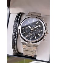 Babalar Gününe Özel  Ferrucci Function Erkek Chronograph Kol Saati – Siyah Kadran - Bileklik Hediyeli
