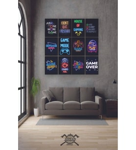 12 parça Neon Game Oyuncular İçin Çerçeve Görünümlü Mdf tablo Duvar Süsü Hediyelik Eşya Gamer Gaming