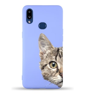 Samsung Galaxy A10s Uyumlu Lansman Kılıf Catface Tasarımlı İçi Kadife Kapak-Lila (Şeffaf)