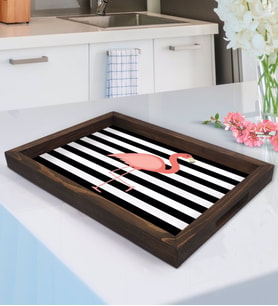BK Gift Flamingo Tasarımlı Doğal Ahşap Tepsi-1
