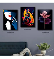 sanatsal çiçek ve kadın tablosu 3 adet 35cmx50cm kumaş baskılı canvas tablo