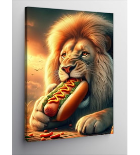 Kanvas Tablo Hotdog Yiyen Aslan
