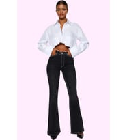 Kadın Yüksek Bel Flare Jean Denim Günlük Kombinler İçin Hafta Sonu Yaz Aylarının Vazgeçilmezi (Siyah)