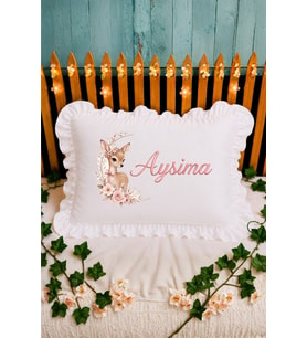 Kişiye Özel İsme Özel Bebek Yastığı – Geyik Temalı Kız Bebek Yastığı
