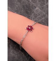 Yakut Taşlı Lotus Rodyumlu 925 Ayar Gümüş Ataç Bileklik 4936