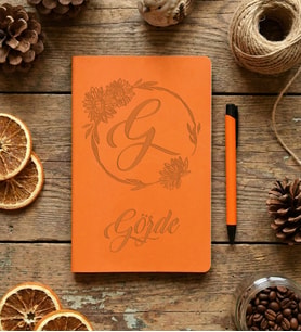 Kişiye Özel Ayçiçekli G Harfli Defter Doğum Günü Hediyesi (Turuncu)