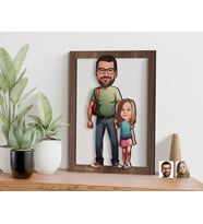 BK Gift Kişiye Özel Baba Kız Karikatürlü 3D Ahşap Tablo-20, Babaya Hediye, Karikatürlü Tablo