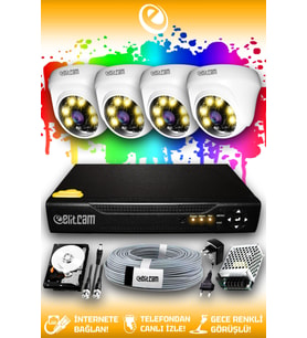 ELITCAM 4 Kameralı Dome 4 İç Kamera Set 2 TB HDD Full HD Renkli Gece Görüşlü Güvenlik Kamerası Sistemi