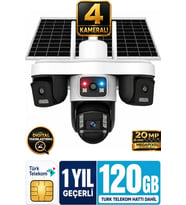 Trio 4 Kameralı 20MP 4G 120GB Sim Kart Dahil Güvenlik Kamerası Çift Solar Panelli Güneş Enerjili