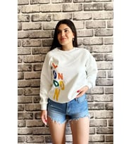 Beyaz Renk Baskısız 3 İplik Unisex Sweatshirt