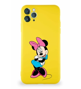 Apple iPhone 11 Pro Max Soft Premier Kapak Minnie Mouse-D Tasarımlı Silikon Kılıf - Sarı (Şeffaf)