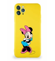 Apple iPhone 11 Pro Max Soft Premier Kapak Minnie Mouse-D Tasarımlı Silikon Kılıf - Sarı (Şeffaf)