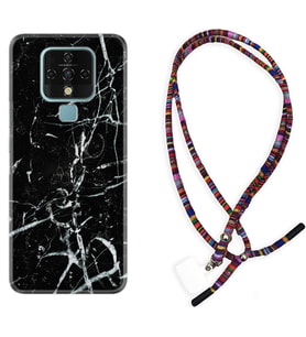 Tecno Camon 16 18P Pova Kılıf Boyun Asklı Rasta Silikon Black Marble 3 1382