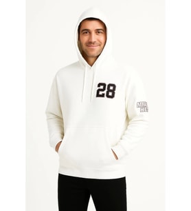 Üç İplik Kapüşonlu Ön Ve Arka Baskılı SweatShirt Hoodie - Beyaz
