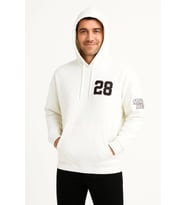 Üç İplik Kapüşonlu Ön Ve Arka Baskılı SweatShirt Hoodie - Beyaz