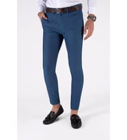 Erkek Slim Fit Armürlü Keten Pantolon 21K-2200420-3 Lacivert