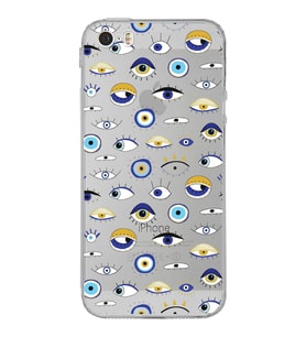 PrintiFy iPhone 5S ile Uyumlu Nazar Boncuğu 2 Baskılı Kamera Korumalı Şeffaf Silikon Kılıf