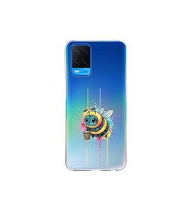 Oppo A54 4G ile uyumlu Splash arı tasarımlı şeffaf silikon kılıf