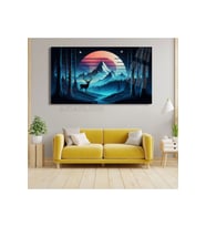 Dağ ve Geyik Görseli Kırılmaz Cam Tablo Salon Tablosu HD Dijital Baskı Tablo