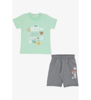 Breeze Girls & Boys Erkek Çocuk Şortlu Takım Kaplan Baskılı 1-4 Yaş, Su Yeşili