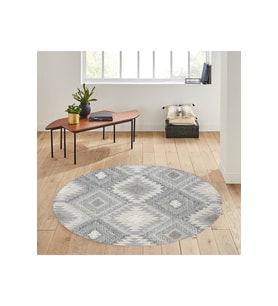 Rovigo Home Dijital Baskı Yıkanabilir Kaymaz Taban Yuvarlak Halı RVG7182 (Gri)