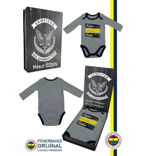 Fenerbahçe Orijinal Kalpleri Fetheden Renkler Bebek Body Zıbın Kişiye Özel Kutu (Gri)