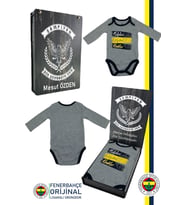 Fenerbahçe Orijinal Kalpleri Fetheden Renkler Bebek Body Zıbın Kişiye Özel Kutu (Gri)