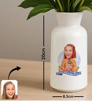 BK Gift Kişiye Özel Karikatürlü Öğretmenler Günü Tasarımlı Seramik Vazo-6, Ev Hediyesi, Öğretmene Hediye