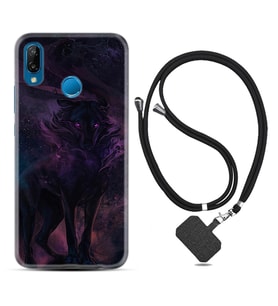 Huawei P20 Lite Mate 10 20 Lite Pro P40 Lite KılıfBoyun Askılı Silikon Black Purple Wolf 1791