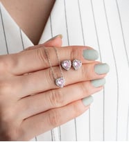 925 Ayar Gümüş Pırlanta Modeli Pembe Zirkon Taşlı Set