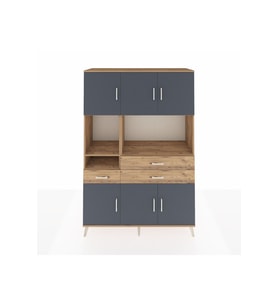 Hyperion Dolap 9 Raflı 3 Çekmeceli 6 Kapaklı 132x44x195 Çam-Antrasit/Çam