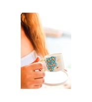 Özce Ceramic Çiçek Serisi Handmade 24k Altın Detaylı 100ml Türk Kahvesi Fincan ve Tabak (Mavi)
