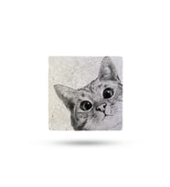Doğaltaş Bardak Altlığı Sevimli Kedi Baskılı 10x10cm %100 Traverten Doğal Taş