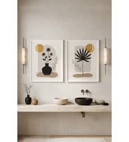 Minimalist Bitki Temalı 2'li Ahşap Çerçeveli Tablo Seti