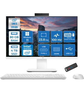Asus V440VAK Intel Core İ5-13420H 80GB Ddr5 4tb SSD 23.8" Fhd 100HZ 250NITS WIN11HOMEBEYAZ Allınone Bilgisayar BSI58512W0DH35+ZETTAUSBBELLEK