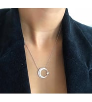 Rodium Kaplama Şeritli Ay Yıldız Gümüş Kolye (Karışık)