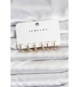 Zirkon Taşlı Gold Renk Pirinç Kadın Küpe Seti TJ-BKP11481