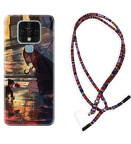 Tecno Camon 16 18P Pova Kılıf Boyun Asklı Rasta Silikon Kız ve Kedi 1762