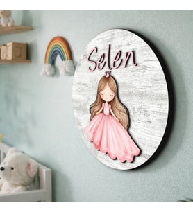 BK Gift Kişiye Özel Çocuk Kapı Süsü ve 30 cm MDF Duvar İsimliği – 3D Kabartmalı Ahşap İsim Tabelası