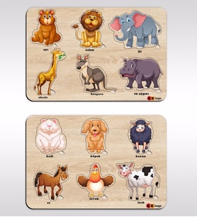 BK Toys Çocuklar İçin 2’li Ahşap Figürlü Eğitici-Öğretici Yapboz Puzzle-3