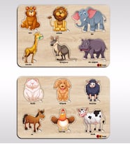 BK Toys Çocuklar İçin 2’li Ahşap Figürlü Eğitici-Öğretici Yapboz Puzzle-3