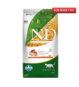ND Tahılsız Balkabaklı Bıldırcınlı Narlı Kısır Kedi Maması 1 Kg AÇIK