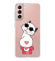 Samsung Galaxy S21 Kapak Cool Cat Tasarımlı Şeffaf Silikon Kılıf