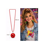 Retro Disko Topu Şekilli 80'ler 90'lar Kırmızı Renk Plastik Kolye