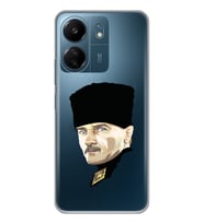 Xiaomi Redmi 13C Uyumlu Mustafa Kemal Atatürk Desenli Şeffaf Telefon Kılıfı