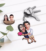 BK Gift Kişiye Özel Sevgililer Karikatürlü Ahşap Anahtarlık-108