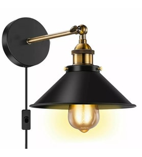 MYLİGHTS RETRO  RUSTİK METAL APLİK MAFSALI APLİK KABLO ANAHTARLI APLİK (Siyah)